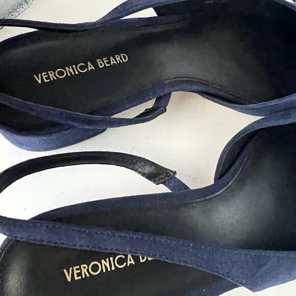 VERONICA BEARD CECILE BLUE BLACK LEATHER SUEDE LOW HEEL SLING SIZE 7.5 - Picture 3 of 5